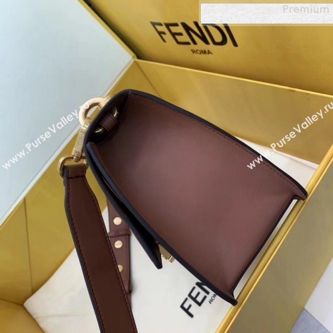 Fendi Kan U Medium Matte Calfskin Embossed Corners Flap Bag Brown 2019 (AFEI-9080129)