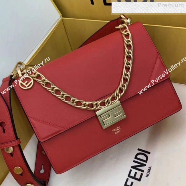 Fendi Kan U Medium Matte Calfskin Embossed Corners Flap Bag Red 2019 (AFEI-9080130)