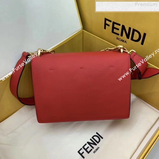 Fendi Kan U Medium Matte Calfskin Embossed Corners Flap Bag Red 2019 (AFEI-9080130)