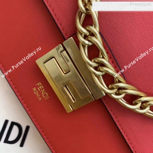 Fendi Kan U Medium Matte Calfskin Embossed Corners Flap Bag Red 2019 (AFEI-9080130)