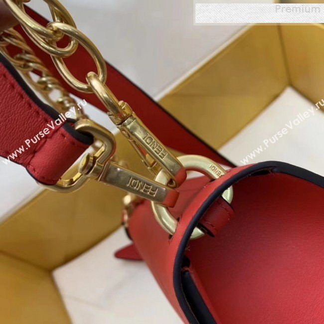 Fendi Kan U Medium Matte Calfskin Embossed Corners Flap Bag Red 2019 (AFEI-9080130)