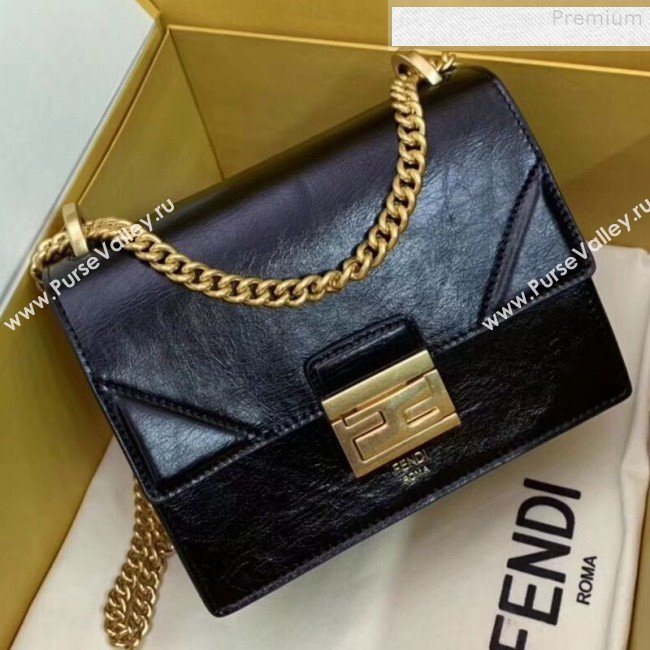 Fendi Kan U Small Vintage Calfskin Embossed Corners Flap Bag Black 2019  (AFEI-9080133)