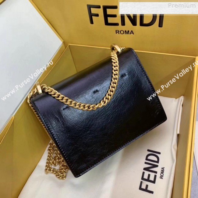 Fendi Kan U Small Vintage Calfskin Embossed Corners Flap Bag Black 2019  (AFEI-9080133)