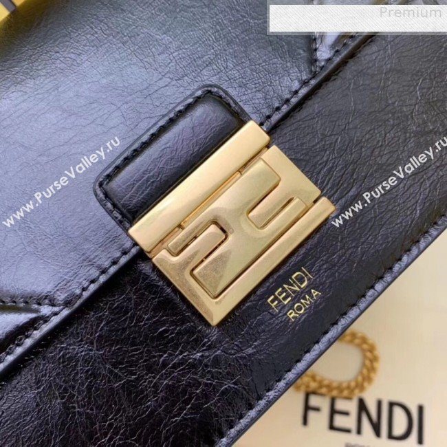 Fendi Kan U Small Vintage Calfskin Embossed Corners Flap Bag Black 2019  (AFEI-9080133)