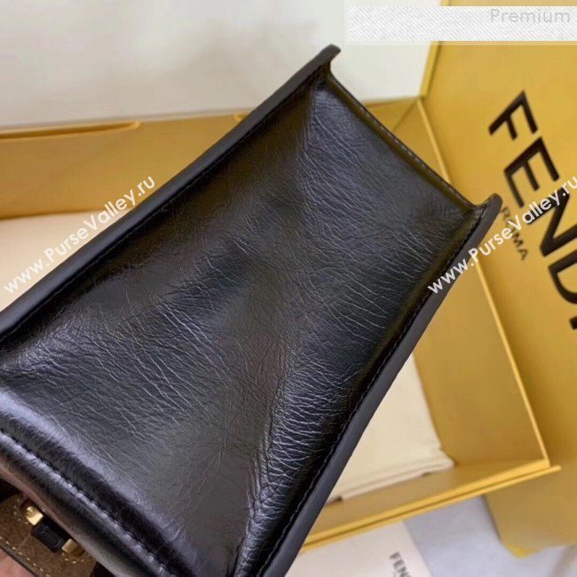 Fendi Kan U Small Vintage Calfskin Embossed Corners Flap Bag Black 2019  (AFEI-9080133)