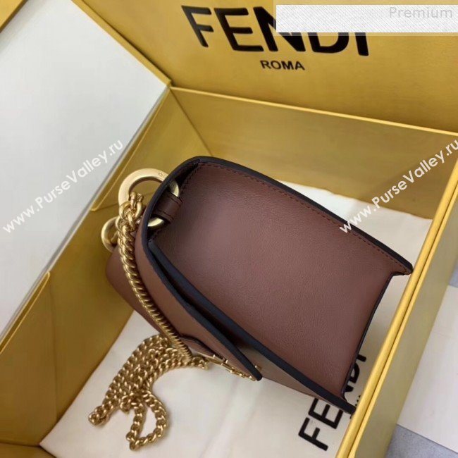 Fendi Kan U Small Matte Calfskin Embossed Corners Flap Bag Brown 2019   (AFEI-9080137)