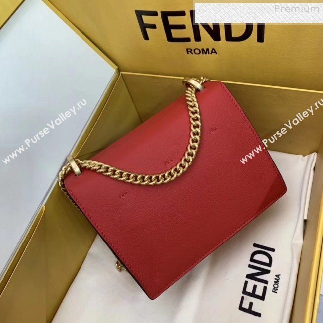 Fendi Kan U Small Matte Calfskin Embossed Corners Flap Bag Red 2019   (AFEI-9080135)