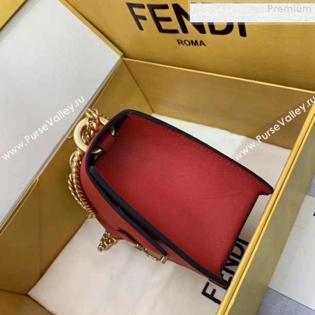 Fendi Kan U Small Matte Calfskin Embossed Corners Flap Bag Red 2019   (AFEI-9080135)