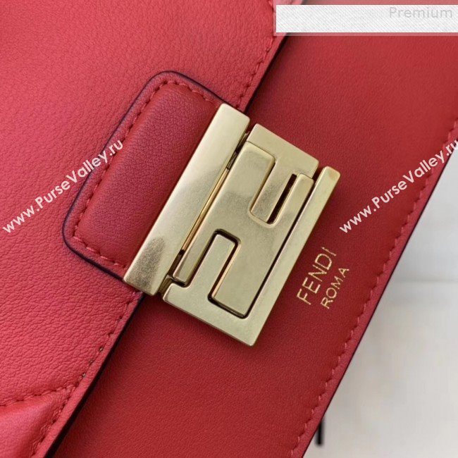 Fendi Kan U Small Matte Calfskin Embossed Corners Flap Bag Red 2019   (AFEI-9080135)