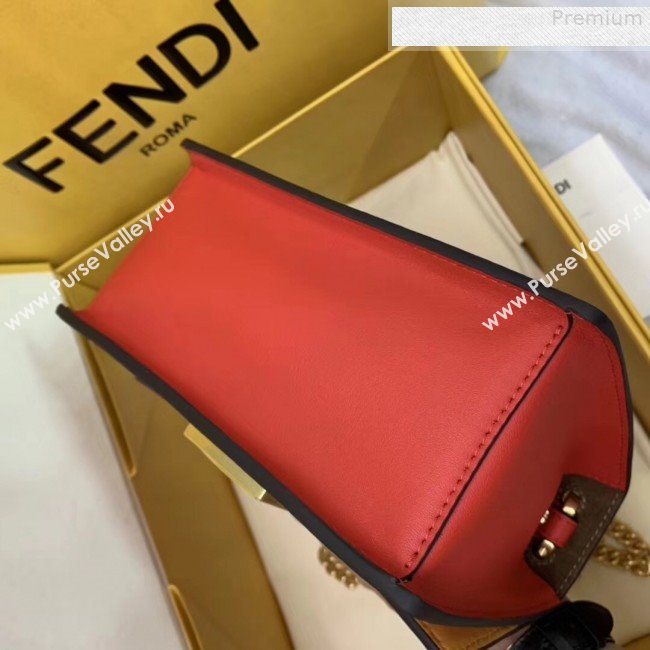 Fendi Kan U Small Matte Calfskin Embossed Corners Flap Bag Red 2019   (AFEI-9080135)