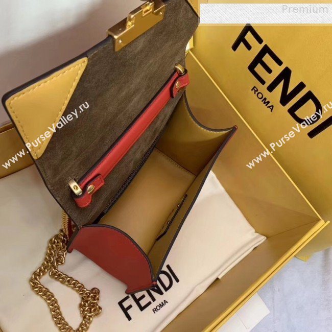 Fendi Kan U Small Matte Calfskin Embossed Corners Flap Bag Red 2019   (AFEI-9080135)