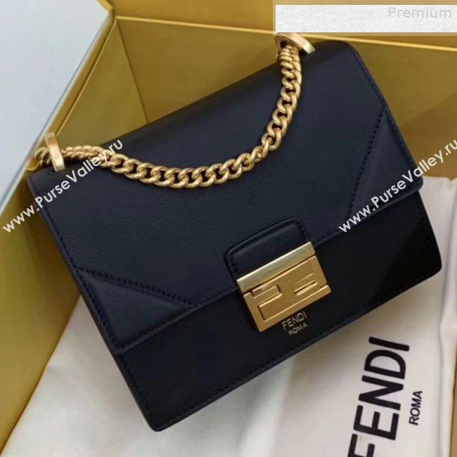 Fendi Kan U Small Matte Calfskin Embossed Corners Flap Bag Black 2019   (AFEI-9080134)