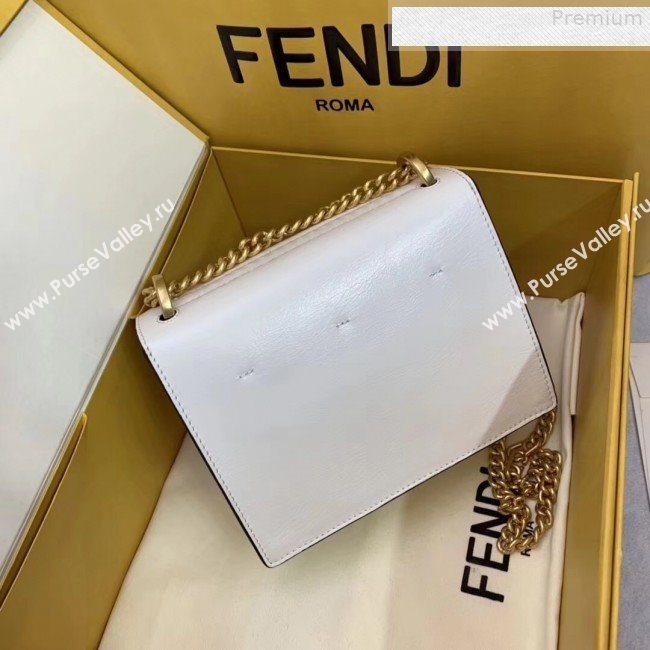 Fendi Kan U Small Vintage Calfskin Embossed Corners Flap Bag White 2019  (AFEI-9080132)