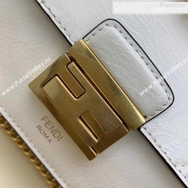 Fendi Kan U Small Vintage Calfskin Embossed Corners Flap Bag White 2019  (AFEI-9080132)