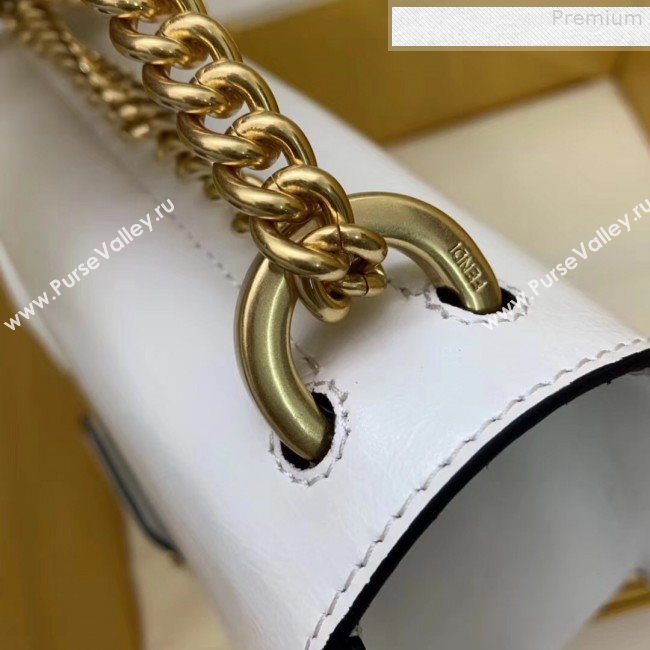 Fendi Kan U Small Vintage Calfskin Embossed Corners Flap Bag White 2019  (AFEI-9080132)