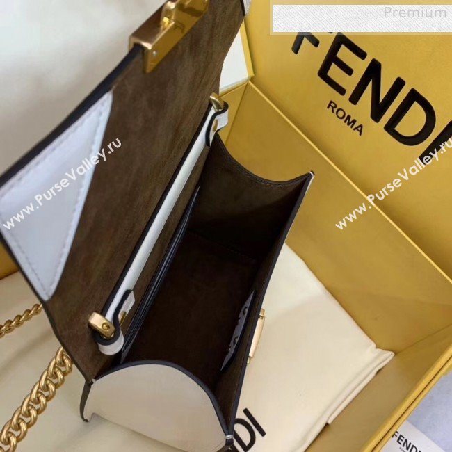 Fendi Kan U Small Vintage Calfskin Embossed Corners Flap Bag White 2019  (AFEI-9080132)