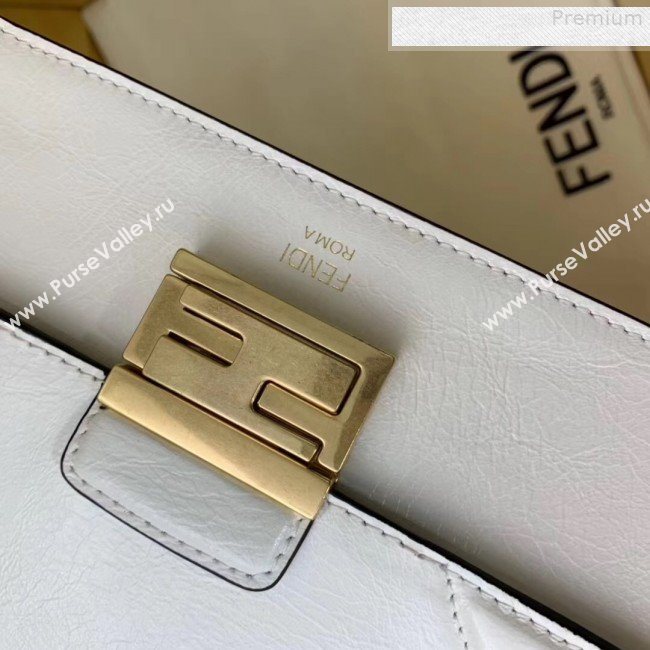 Fendi Kan U Small Vintage Calfskin Embossed Corners Flap Bag White 2019  (AFEI-9080132)