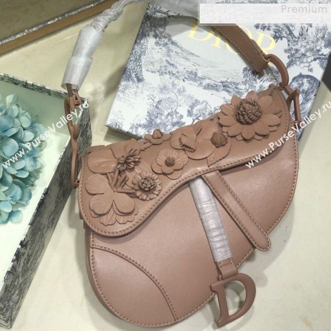 Dior Large Saddle Bag in Beige Embroidered Flowers Lambskin 2019 (BINF-9080148)