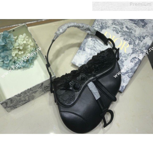 Dior Large Saddle Bag in Black Embroidered Flowers Lambskin 2019 (BINF-9080147)