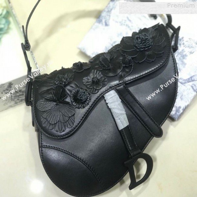 Dior Large Saddle Bag in Black Embroidered Flowers Lambskin 2019 (BINF-9080147)