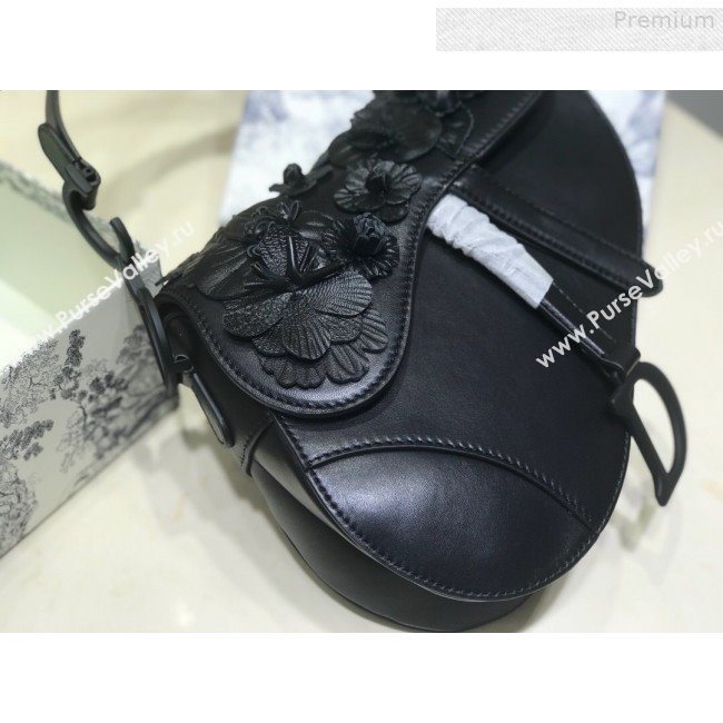 Dior Large Saddle Bag in Black Embroidered Flowers Lambskin 2019 (BINF-9080147)