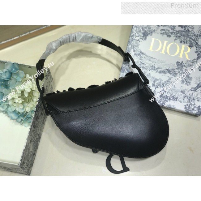 Dior Large Saddle Bag in Black Embroidered Flowers Lambskin 2019 (BINF-9080147)