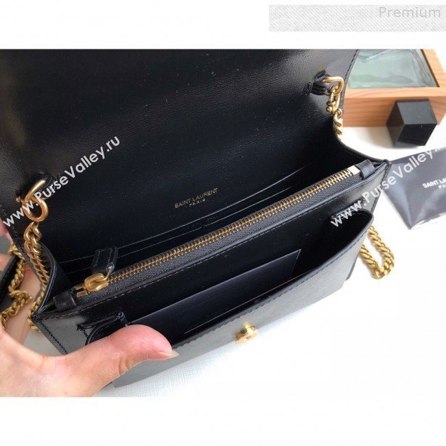 Saint Laurent Sunset Chain Wallet in Smooth Leather 533026 Black/Gold 2019 (KTS-9080154)