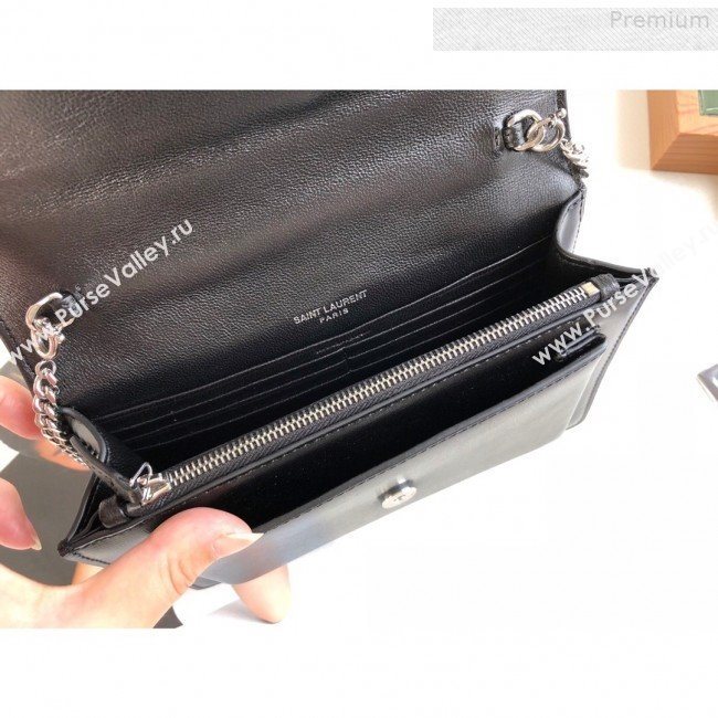 Saint Laurent Sunset Chain Wallet in Smooth Leather 533026 Black/Silver 2019 (KTS-9080155)