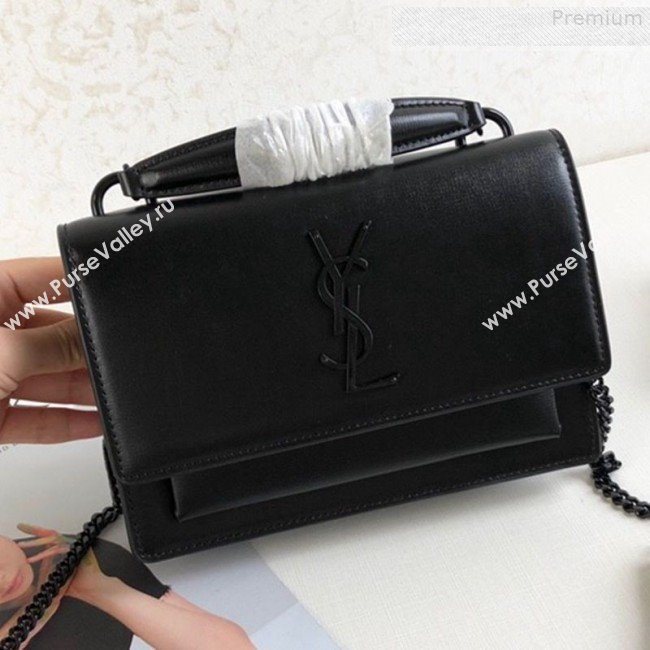 Saint Laurent Sunset Chain Wallet in Smooth Leather 533026 All Black 2019 (KTS-9080156)