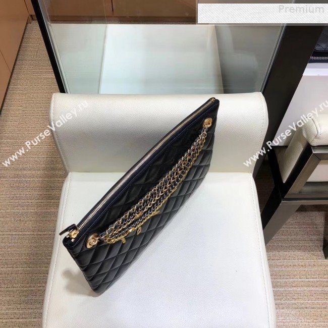 Chanel Quilted Lambskin Chain Tassel Pouch AP0502 Black 2019 (SMJD-9073129)