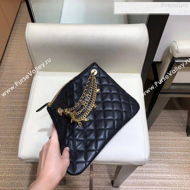 Chanel Quilted Lambskin Chain Tassel Pouch AP0502 Black 2019 (SMJD-9073129)