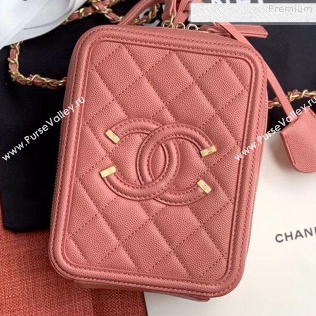 Chanel Grained Calfskin Long Vanity Case Top Handle Bag AS0988 Pink 2019 (FM-9073135)