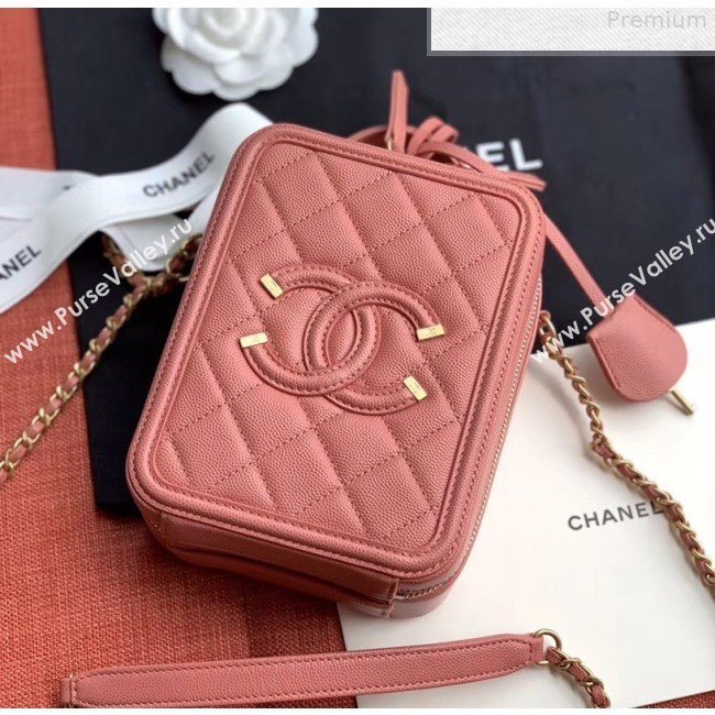 Chanel Grained Calfskin Long Vanity Case Top Handle Bag AS0988 Pink 2019 (FM-9073135)