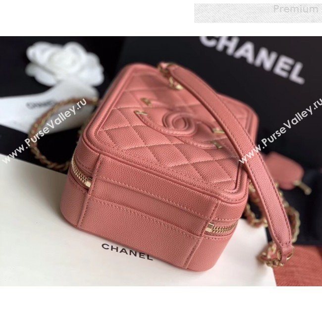 Chanel Grained Calfskin Long Vanity Case Top Handle Bag AS0988 Pink 2019 (FM-9073135)