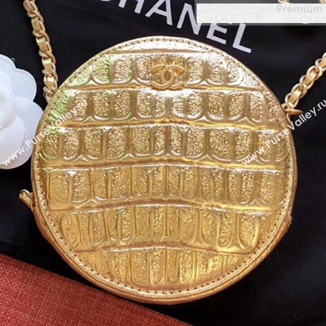Chanel Metallic Crocodile Embossed Calfskin Round Classic Clutch with Chain AP0366 Gold 2019 (JIYUAN-9073137)