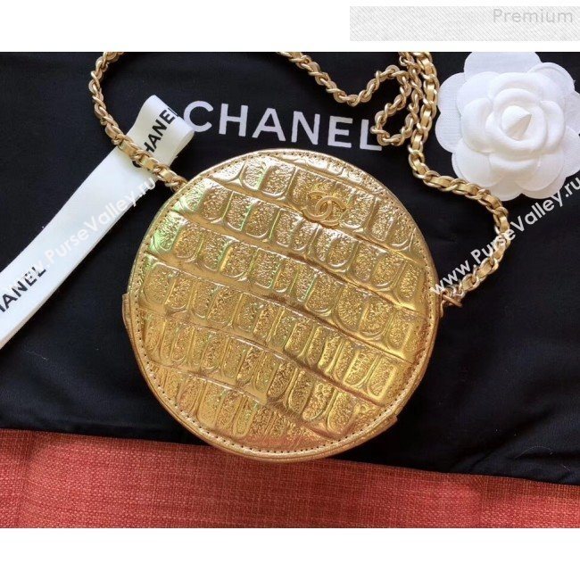 Chanel Metallic Crocodile Embossed Calfskin Round Classic Clutch with Chain AP0366 Gold 2019 (JIYUAN-9073137)