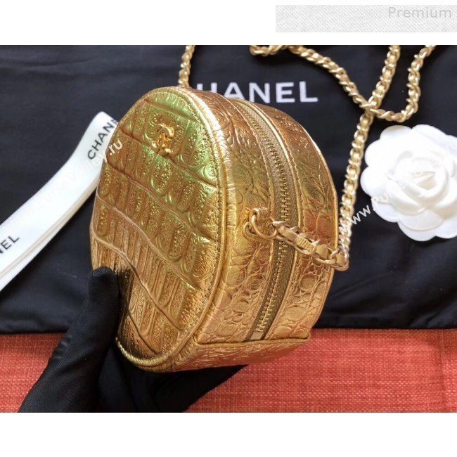 Chanel Metallic Crocodile Embossed Calfskin Round Classic Clutch with Chain AP0366 Gold 2019 (JIYUAN-9073137)