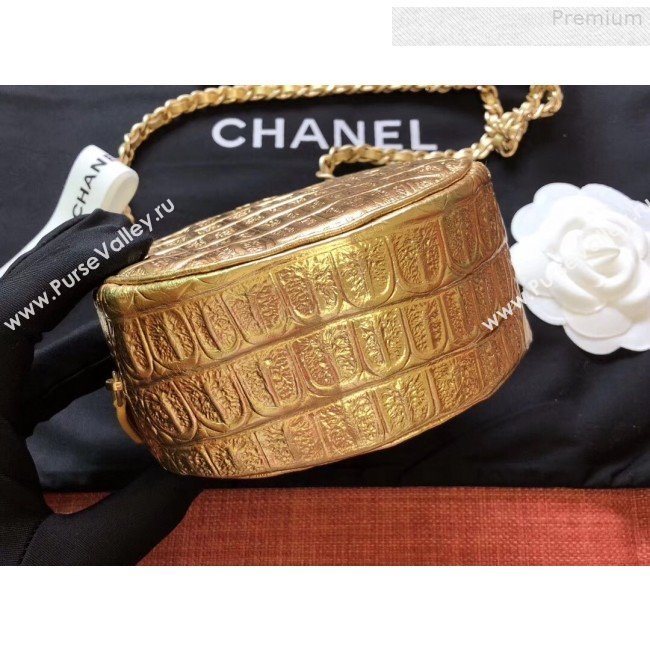 Chanel Metallic Crocodile Embossed Calfskin Round Classic Clutch with Chain AP0366 Gold 2019 (JIYUAN-9073137)