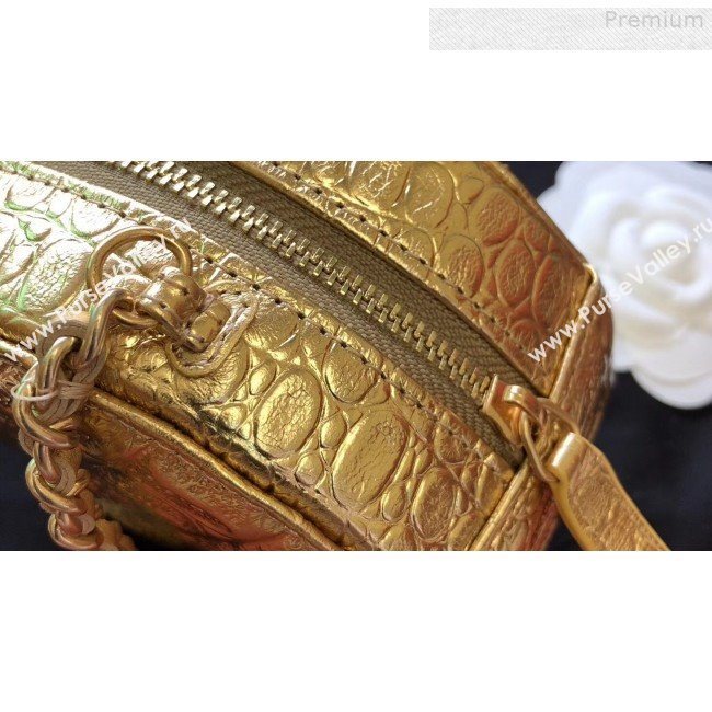 Chanel Metallic Crocodile Embossed Calfskin Round Classic Clutch with Chain AP0366 Gold 2019 (JIYUAN-9073137)