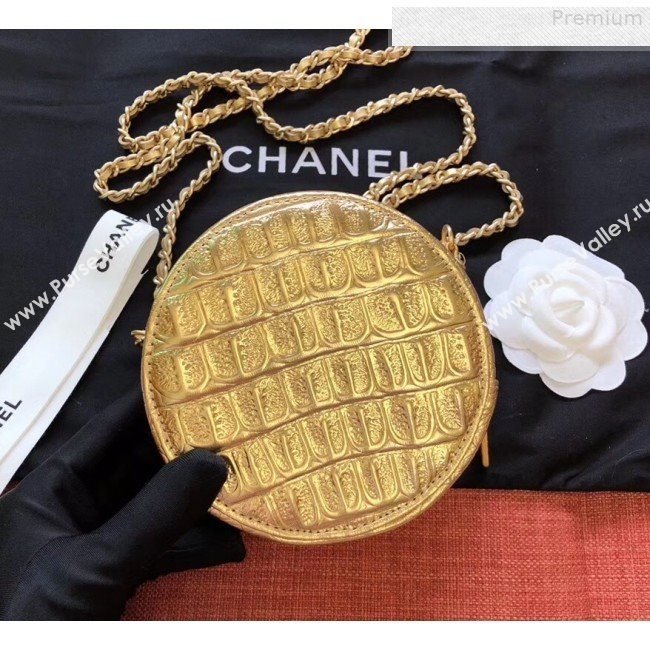 Chanel Metallic Crocodile Embossed Calfskin Round Classic Clutch with Chain AP0366 Gold 2019 (JIYUAN-9073137)