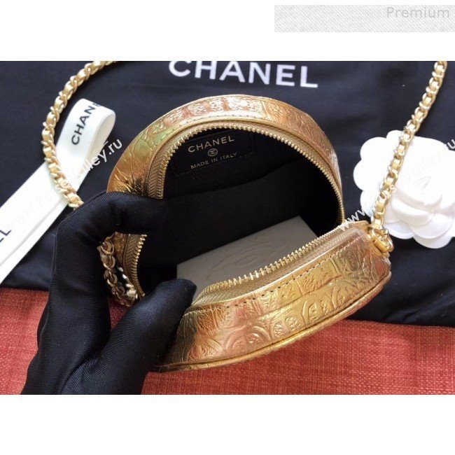 Chanel Metallic Crocodile Embossed Calfskin Round Classic Clutch with Chain AP0366 Gold 2019 (JIYUAN-9073137)