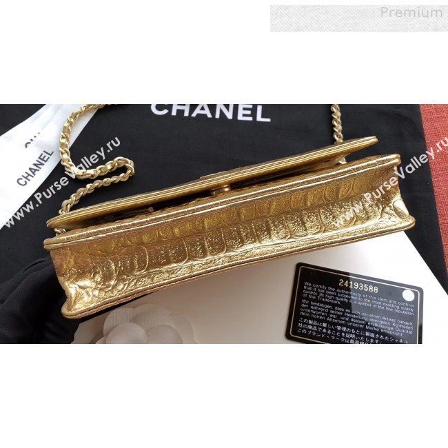 Chanel Metallic Crocodile Embossed Calfskin Classic Wallet on Chain WOC A33814 Gold 2019 (JIYUAN-9073138)