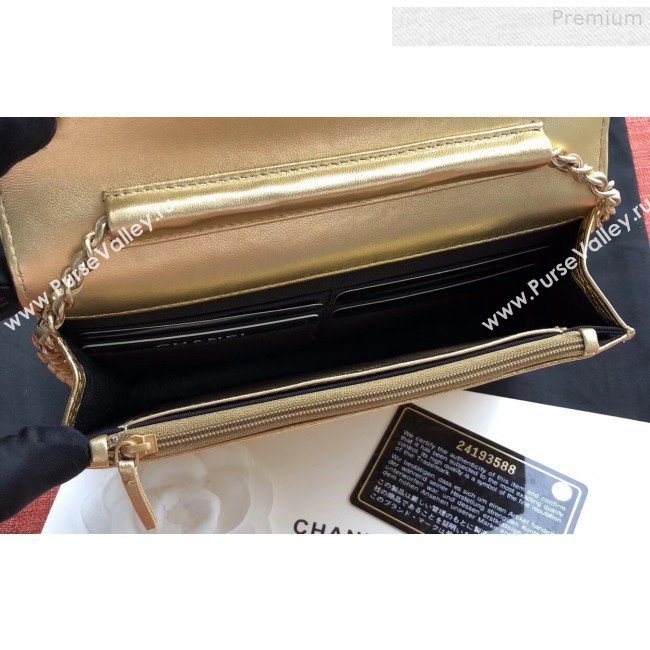 Chanel Metallic Crocodile Embossed Calfskin Classic Wallet on Chain WOC A33814 Gold 2019 (JIYUAN-9073138)
