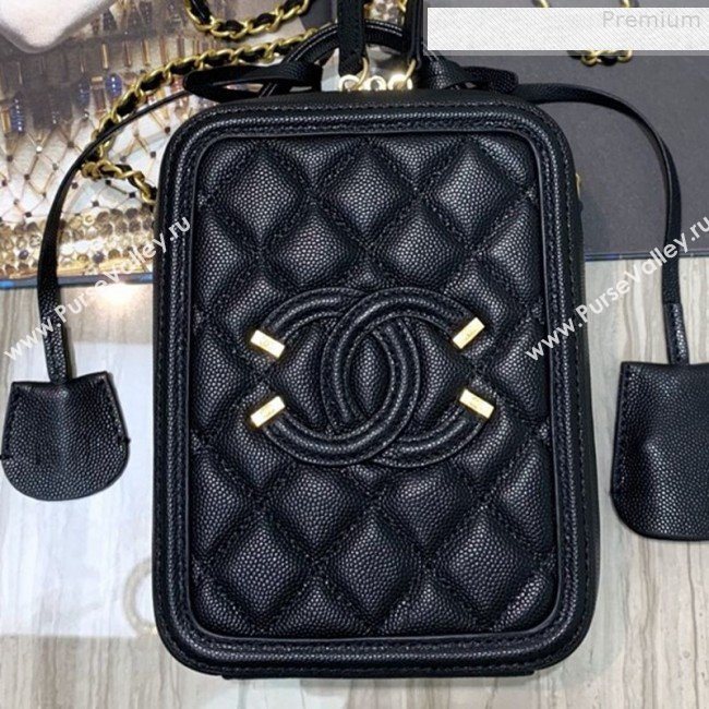Chanel Grained Calfskin Long Vanity Case Top Handle Bag AS0988 Black 2019 (FM-9073134)