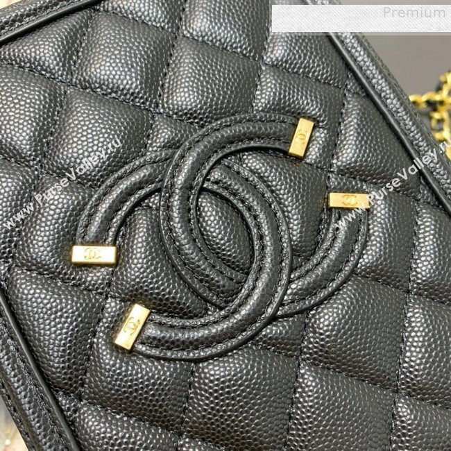 Chanel Grained Calfskin Long Vanity Case Top Handle Bag AS0988 Black 2019 (FM-9073134)