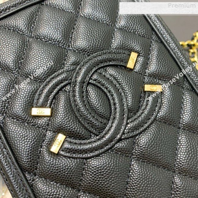 Chanel Grained Calfskin Long Vanity Case Top Handle Bag AS0988 Black 2019 (FM-9073134)