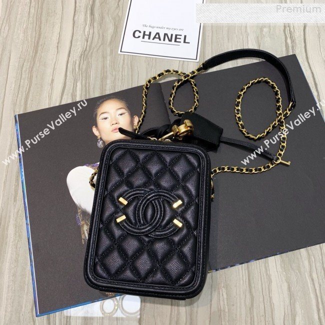 Chanel Grained Calfskin Long Vanity Case Top Handle Bag AS0988 Black 2019 (FM-9073134)