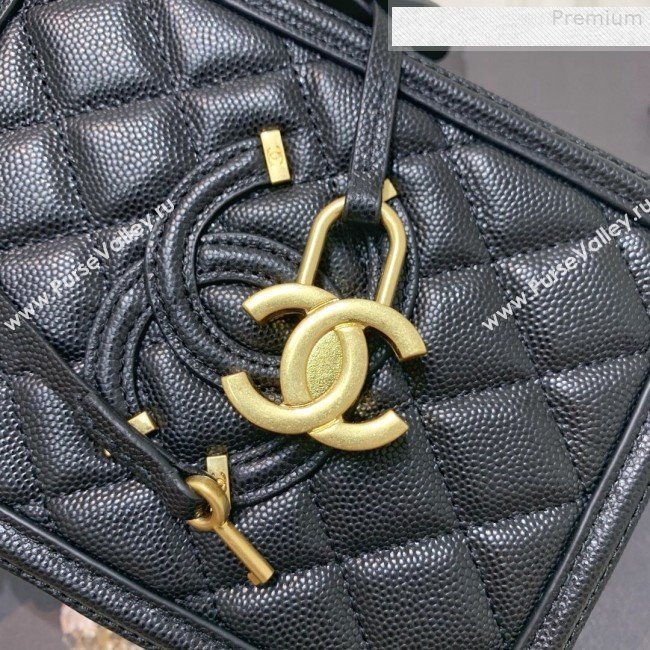 Chanel Grained Calfskin Long Vanity Case Top Handle Bag AS0988 Black 2019 (FM-9073134)