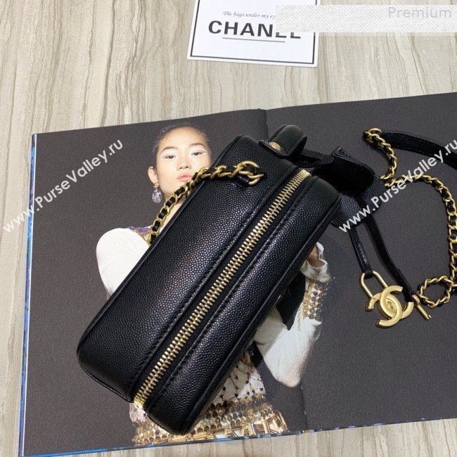 Chanel Grained Calfskin Long Vanity Case Top Handle Bag AS0988 Black 2019 (FM-9073134)