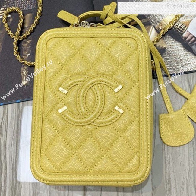 Chanel Grained Calfskin Long Vanity Case Top Handle Bag AS0988 Yellow 2019 (FM-9073133)